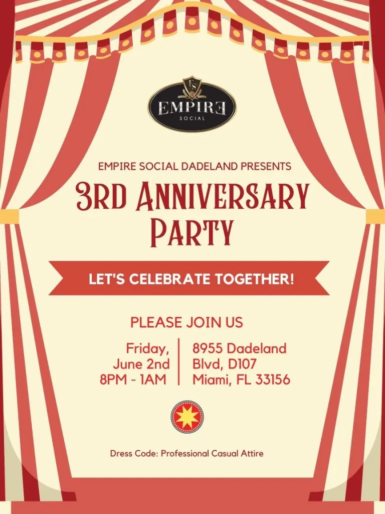 EMPIRE SOCIAL LOUNGE DOWNTOWN DADELAND TO CELEBRATE A 3-YEAR ANNIVERSARY WITH A CIRQUE DE SOLEIL THEME EVENT!