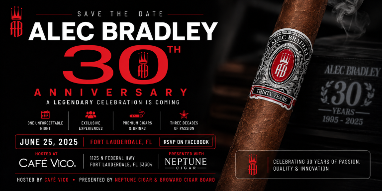 A banner image of the invitation to our Alec Bradley anniversary event on June 25th at Cafe Vico.